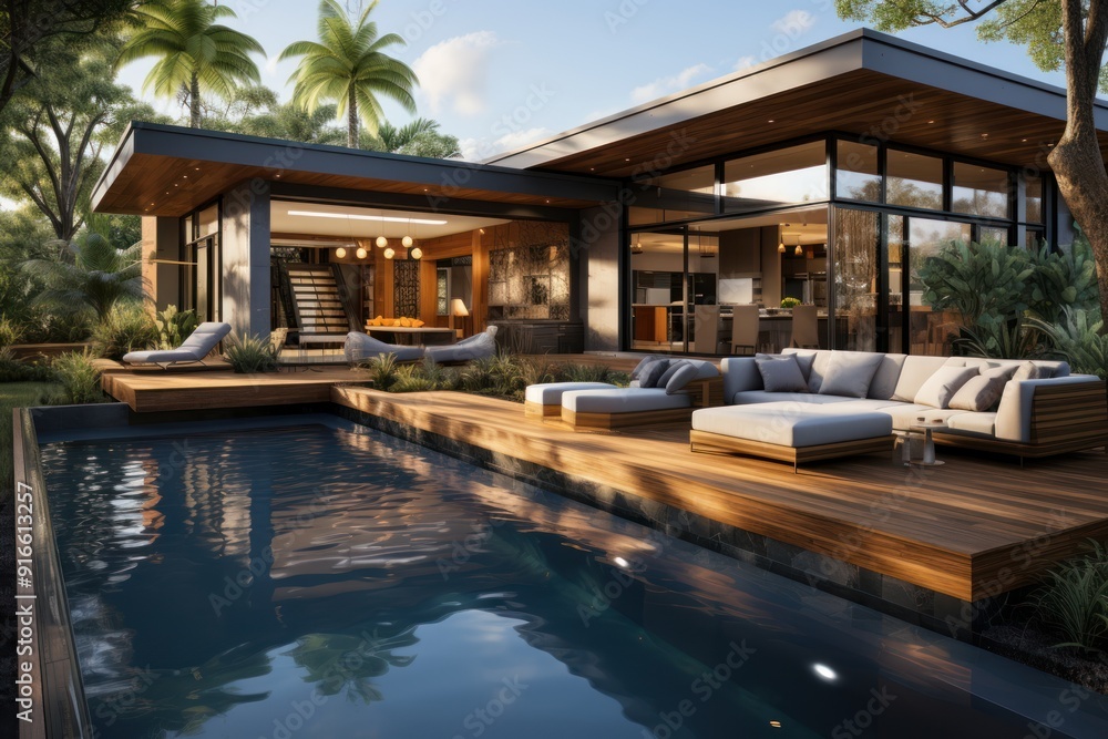 Fototapeta premium Photo of a modern design house with outdoor space