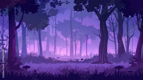 Fototapeta Naklejka Na Ścianę i Meble -  Pink cartoon forest background, dark, simple