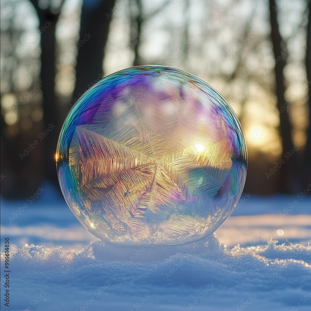 Captivating Iridescent Bubble Glowing in Winter Sunset Captivating Iridescent Bubble Glowing in Winter Sunset