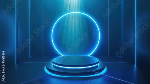 Abstract Neon Blue Stage with a Glowing Circle