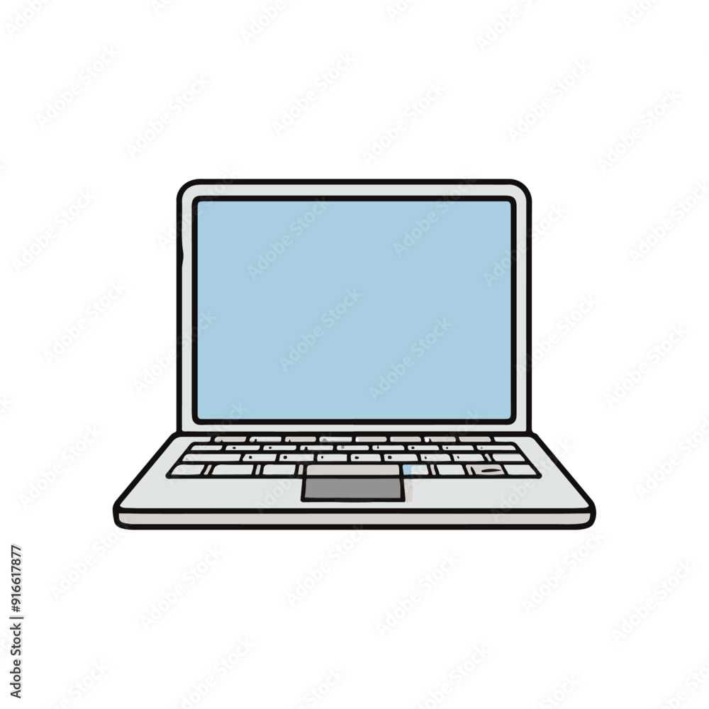 An illustration of a simple laptop computer with a blank screen and visible keyboard. An illustration of a simple laptop computer with a blank screen and visible keyboard.