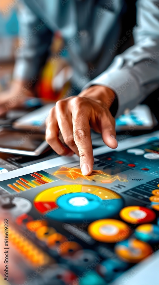 Businessman analyzing financial data on a digital tablet. Businessman analyzing financial data on a digital tablet.