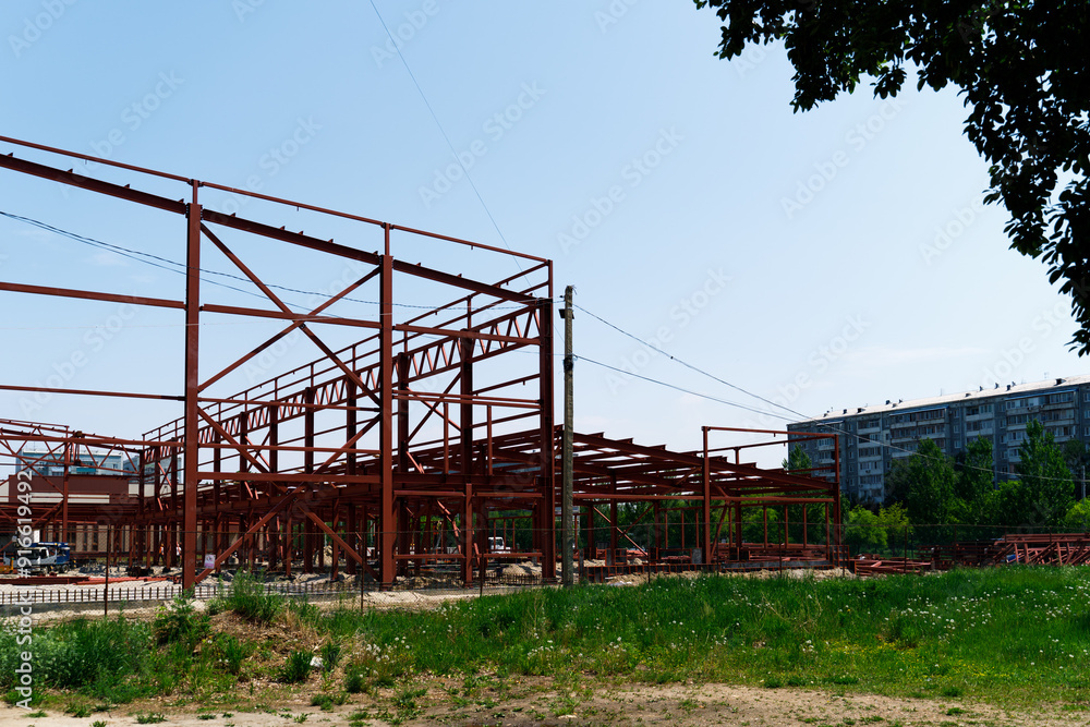 Construction of a building from metal structures. Construction of a building from metal structures.