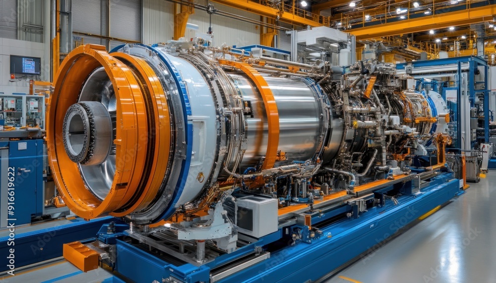 Assembly line building a new jet engine for the aerospace industry Assembly line building a new jet engine for the aerospace industry