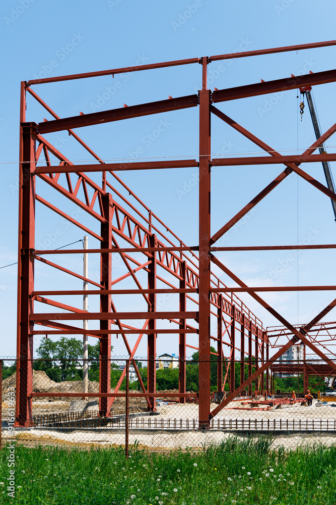 Construction of a building from metal structures. Construction of a building from metal structures.
