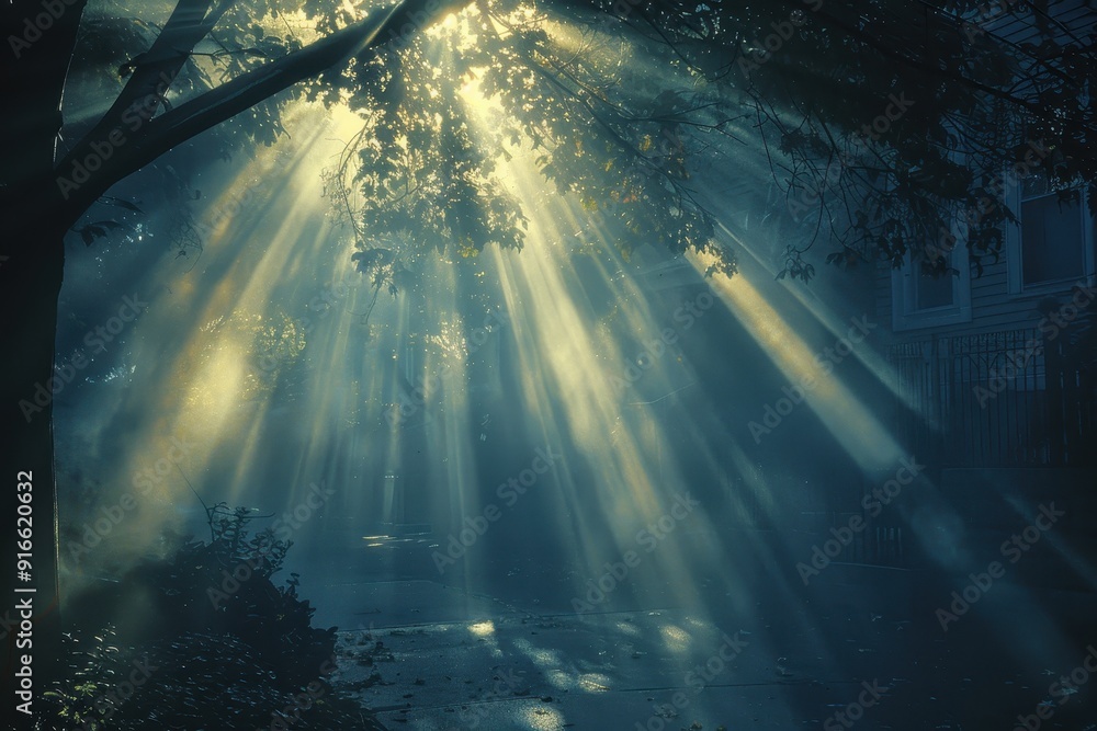 A tree with sunlight shining through the leaves, creating a beautiful A tree with sunlight shining through the leaves, creating a beautiful