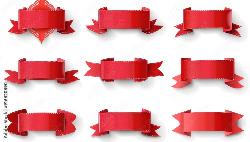 Set of glossy red ribbons showing copy space Set of glossy red ribbons showing copy space