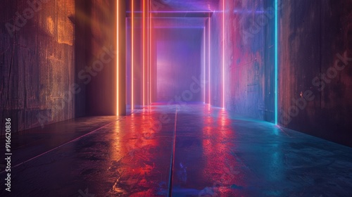 Wallpaper Mural Bright lines on the floor and walls, colorful background. It's dark with beams of light shining from both sides of the wall forming a bright line that runs the length of the frame Torontodigital.ca