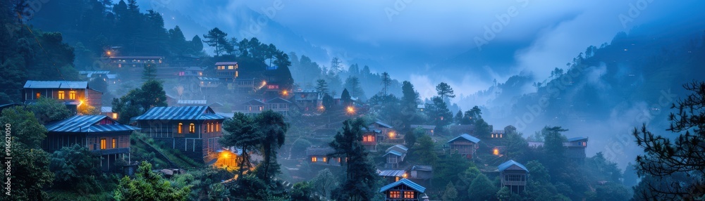 Fototapeta premium A small town with houses and trees in the background