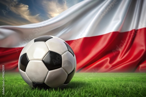 Poland flag with soccer ball. Football.