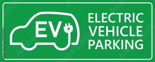 green parking sign board for electric car charging
