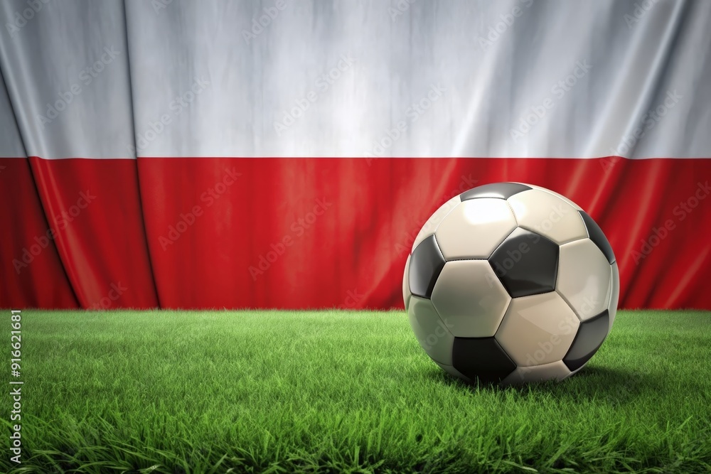 Naklejka premium Poland flag with soccer ball. Football.