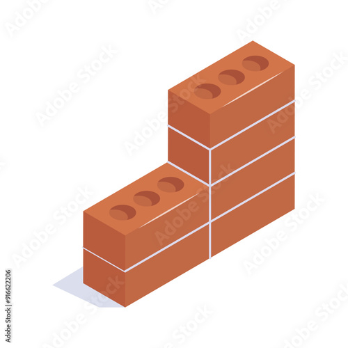 Well designed brick wall isometric icon in modern style