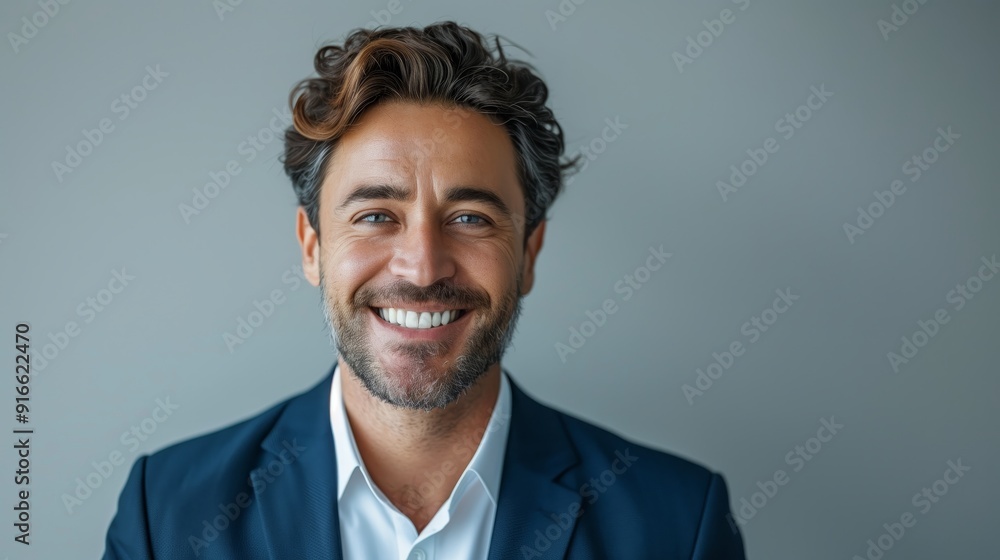 A handsome man standing on an office looking at the camera with smile A handsome man standing on an office looking at the camera with smile