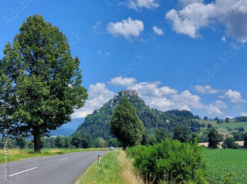 view to castle Hochosterwitz from road. Green summer nature. Austria. Carinthia photo