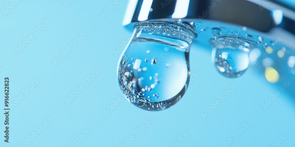 Macro Close-up of drop of water leaking from a faucet on simple background with copy space. Leaky faucet Macro Close-up of drop of water leaking from a faucet on simple background with copy space. Leaky faucet