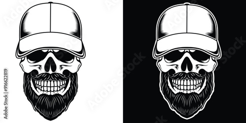Skull with hat and beard vector illustration. 