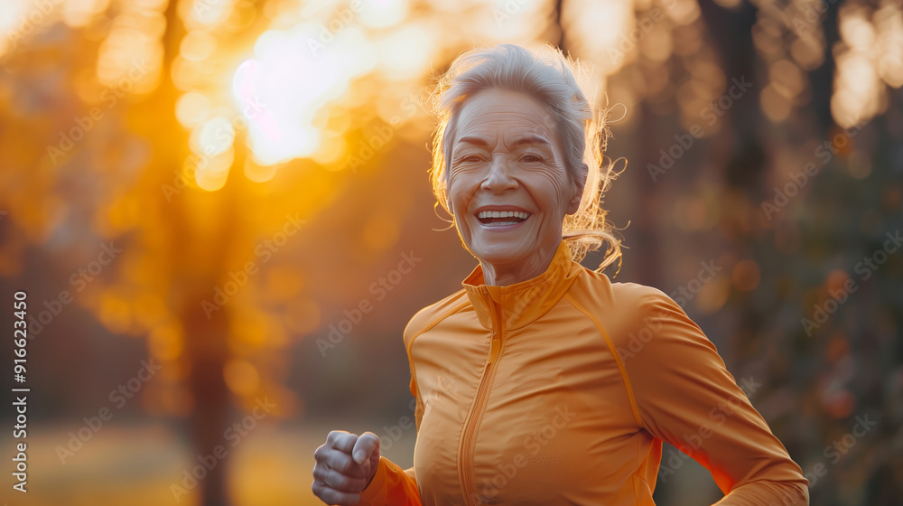 Portrait of a happy senior woman running outdoors in the morning Portrait of a happy senior woman running outdoors in the morning