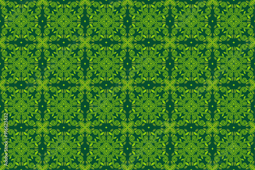 Tableau sur toile Green Batik With Leaves Seamless Pattern
