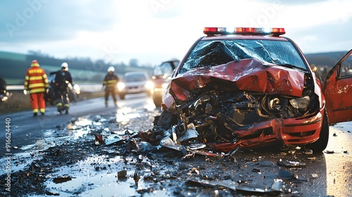 Capturing the aftermath of a car crash. Road safety concept