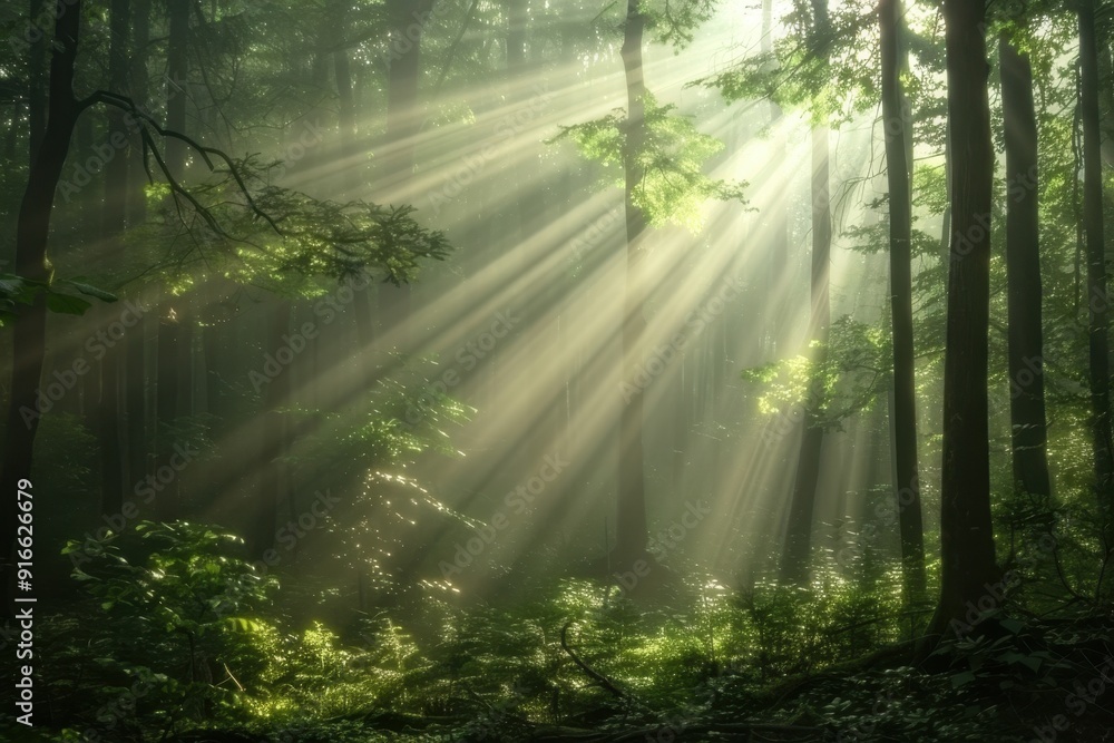 Obraz premium The sun is shining through the trees, creating a beautiful