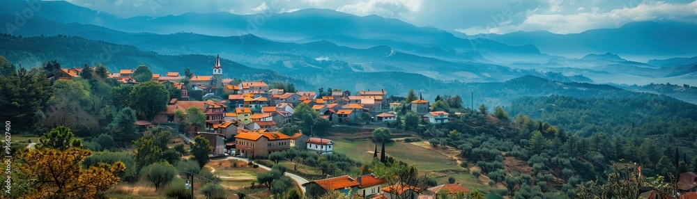Fototapeta premium A small town with a lot of houses and trees