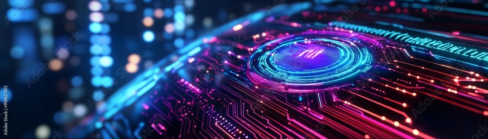 Futuristic digital circuit design with vibrant neon colors and intricate patterns, showcasing technology and innovation. Futuristic digital circuit design with vibrant neon colors and intricate patterns, showcasing technology and innovation.