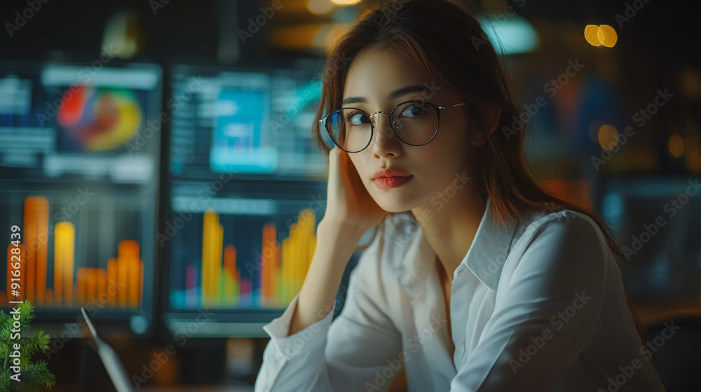A businesswoman analyzing market trends and making strategic decisions. businesswoman analyzing A businesswoman analyzing market trends and making strategic decisions. businesswoman analyzing