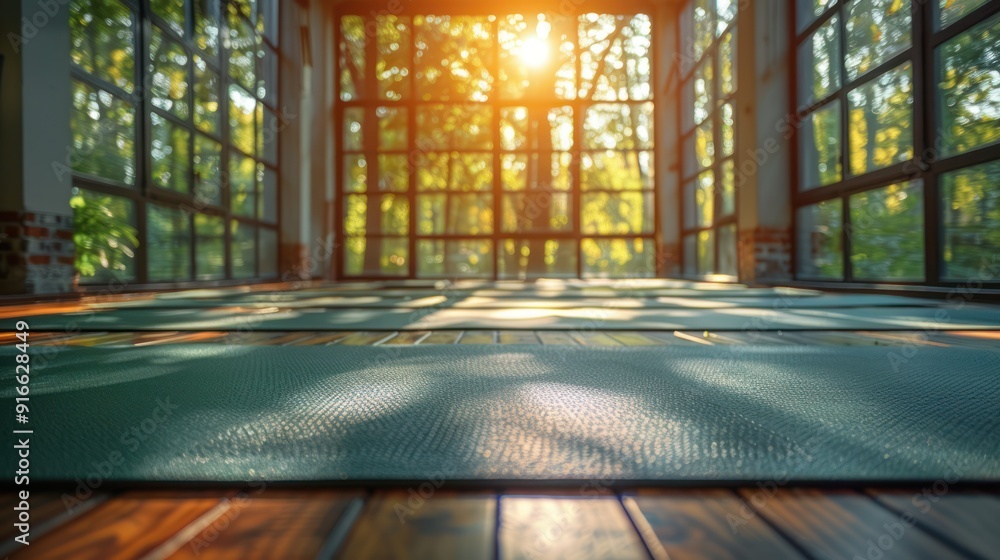 Yoga Mats in a Bright Room with Large Windows Yoga Mats in a Bright Room with Large Windows