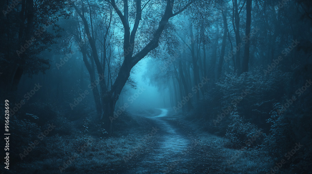 A mysterious dark forest with fog and footpath, creating an eerie and atmospheric atmosphere, suitable for nature and landscape-related content. A mysterious dark forest with fog and footpath, creating an eerie and atmospheric atmosphere, suitable for nature and landscape-related content.