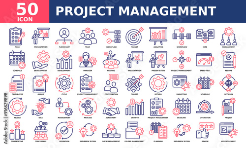 Project Management icon collection set. Simple line color vector.