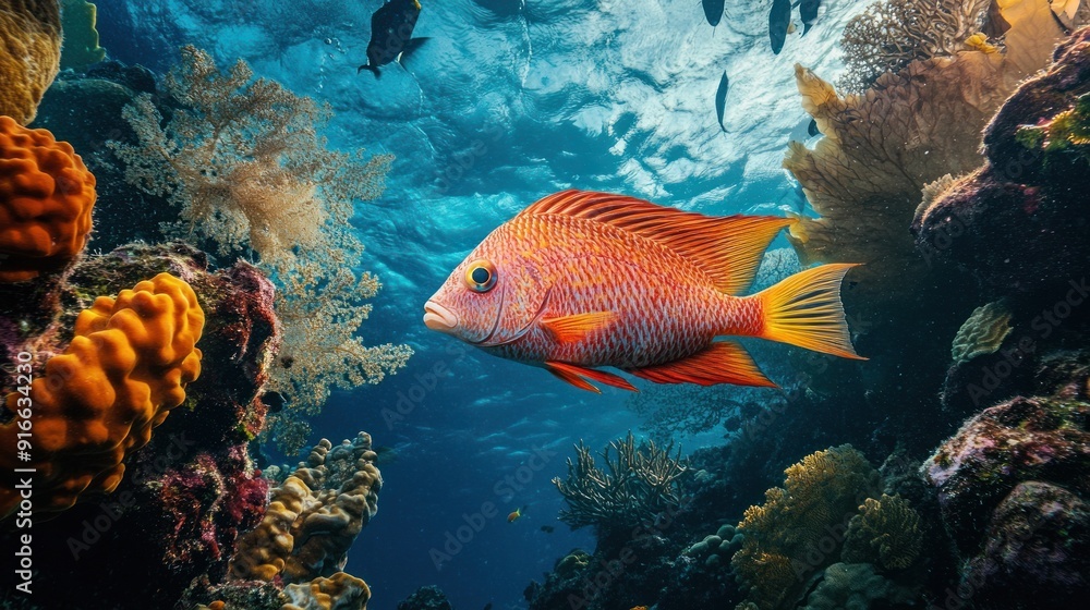 Vibrant Coral Reef with Orange Fish Vibrant Coral Reef with Orange Fish