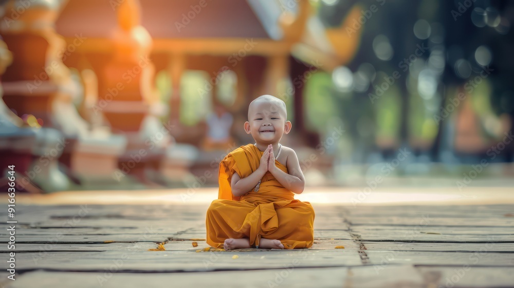 A cute little monk is chanting. A cute little monk is chanting.