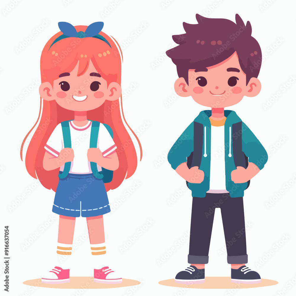 Naklejka premium boy and girl flat illustration