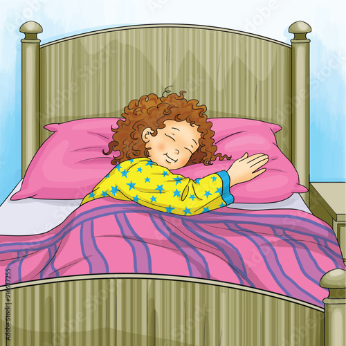 Sleeping little girl dreaming in her sleep. sleeping girl falls asleep with fairy tales.