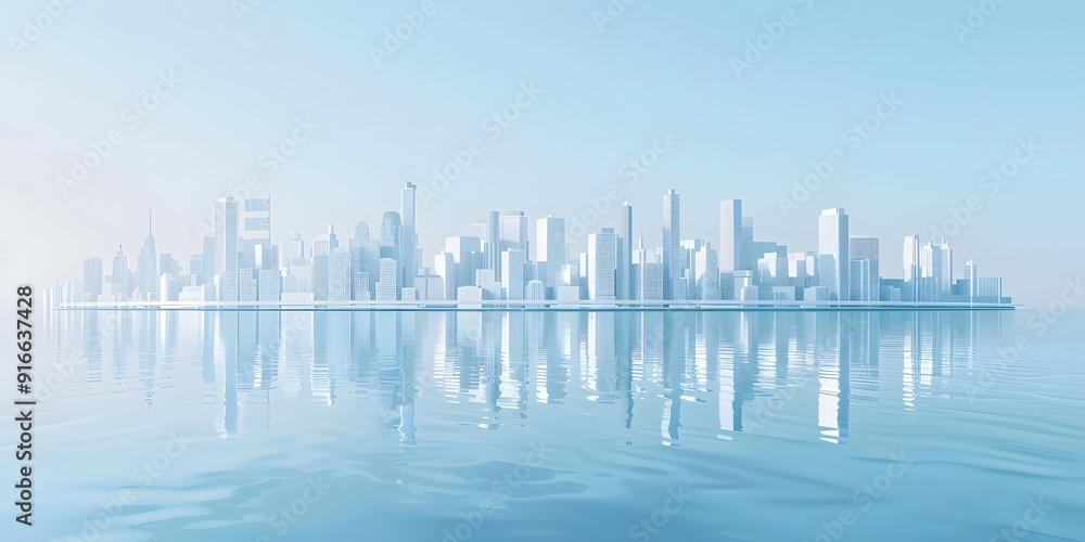 Fototapeta premium Abstract future urban agglomeration and water reflection