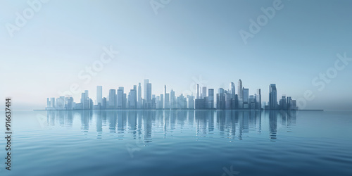 Abstract future urban agglomeration and water reflection