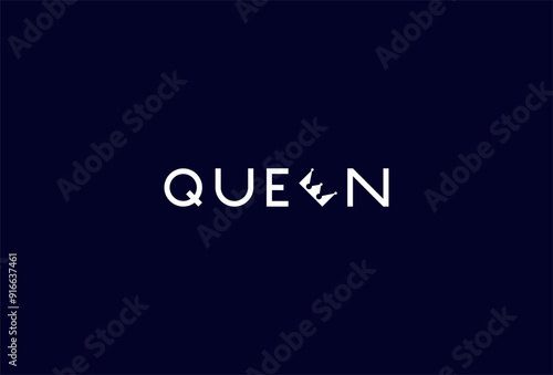 Queen Logo, letter E with crown icon combination in text Queen typography logo, vector illustration