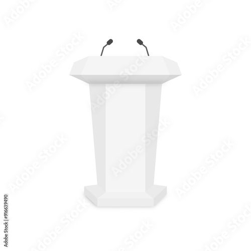 Speech podium with microphones, front view vector illustration.