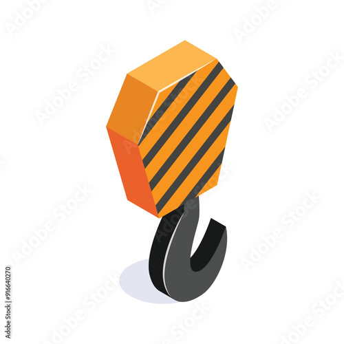 Crane hook isometric vector, a heavy duty hook used for lifting materials on construction site