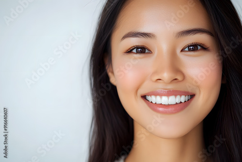 Beautiful young asian woman with clean fresh skin on white background. Face care, Facial treatment concept