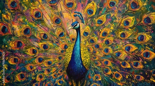Peacock Feathers in a Vibrant Painting