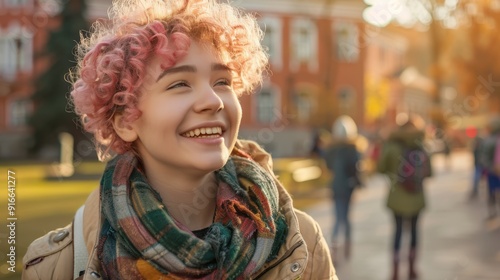 The cheerful pink-haired student photo