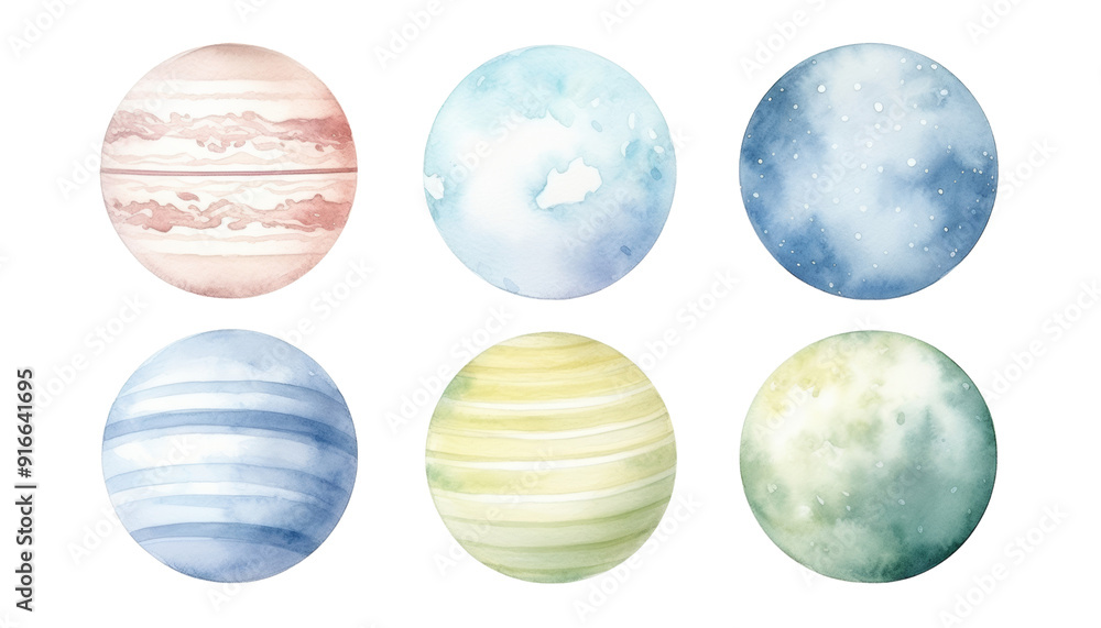 set of pastel planet watercolor isolated on transparent background cutout set of pastel planet watercolor isolated on transparent background cutout