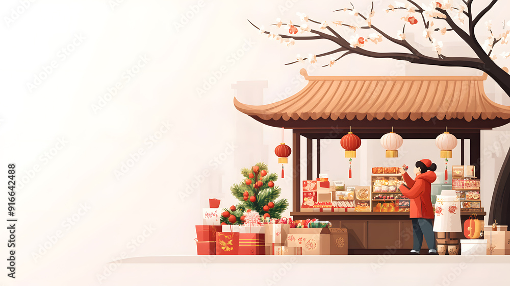 Chinese New Year marketplace lanterns and festive goods Chinese New Year marketplace lanterns and festive goods