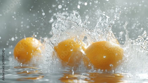  Fresh and Vibrant Oranges Splashed in a Liquid Explosion Against a Bright Clean Background – Surreal Style, Realistic High-Resolution Detail