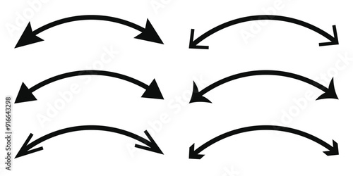 Dual semi circle arrow. Vector illustration. Semicircular curved thin long double ended arrow. Double Arrow. Black arrow icon. Eps 10.