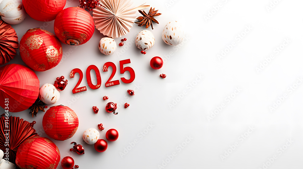 Fototapeta premium Heritage celebrations red lanterns and 2025 text