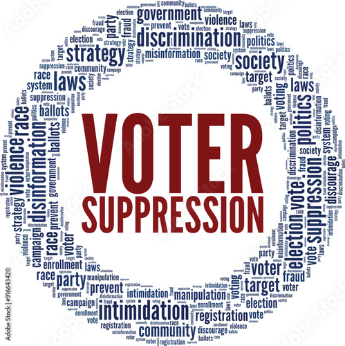 Voter Suppression word cloud conceptual design isolated on white background.