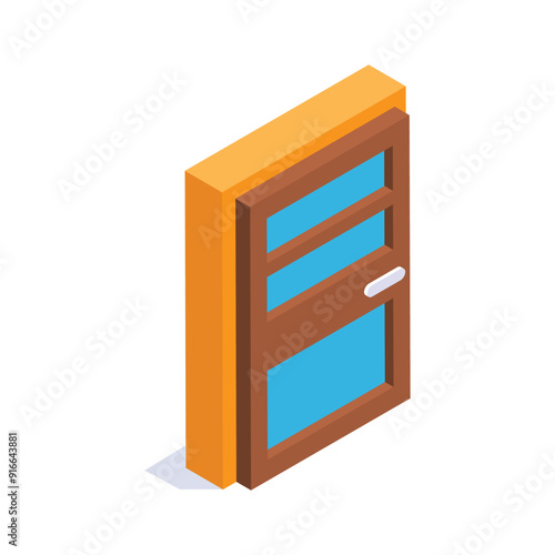 A handy isometric icon of the door ready for installation in a construction or renovation project